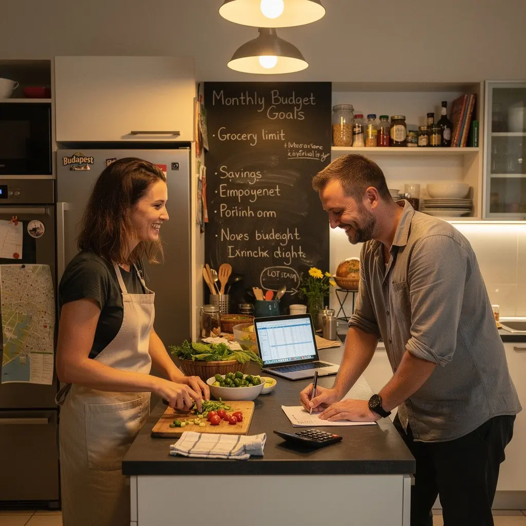 Kép egy családi költségvetés tervező táblázatról, amely segít a havi kiadások nyomon követésében.